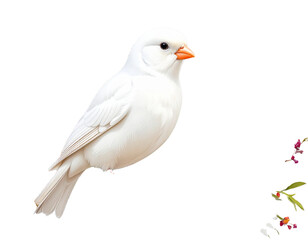 Front-Facing White Canary with Bouquet of Wildflowers, isolated