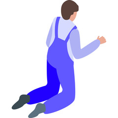 A Person In Blue Overalls Kneeling Down With Arms Outstretched On A Transparent Background
