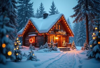 Snow-Covered Winter Wonderland Festive Decor Gleaming White Landscape Pine Trees Bright Ornaments