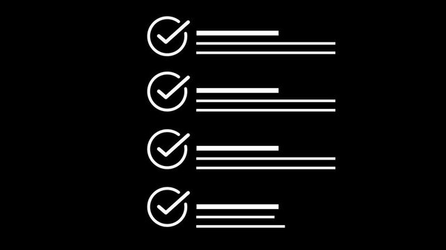 Digital list system concept on black background. Focusing on productivity, task management, Check Mark Animation, Verified Tick Symbol, Approval Success Icon