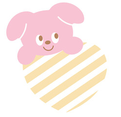 Cute illustration of puppy and yellow stripe heart for decoration, print, label, sticker, animal, pet shop, vet, adopt and rescue animals, dog cartoon, pet lover, patches, brooch, name tag, sticker