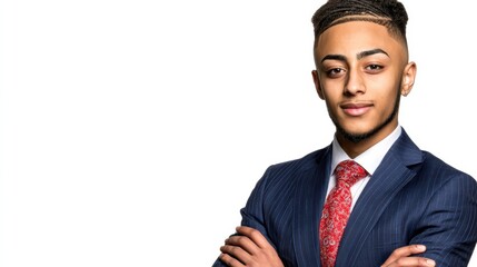 Professional young businessman studio portrait image clean background confident pose business attire