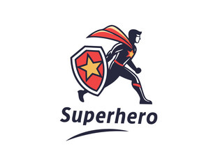 Fototapeta premium Female Superhero Emblem with Shield and Cape Illustration