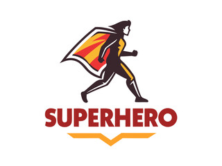 Female Superhero Emblem with Shield and Cape Illustration