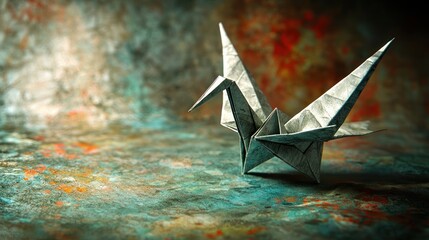 Serene Origami Crane on Textured Background