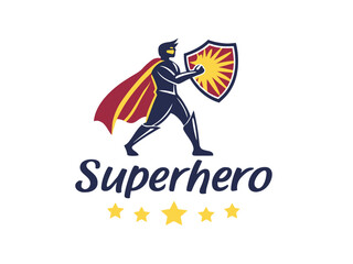 Female Superhero Emblem with Shield and Cape Illustration