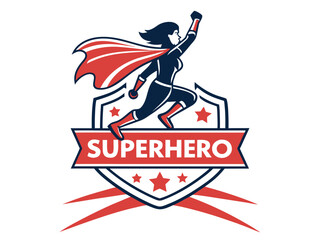 Female Superhero Emblem with Shield and Cape Illustration