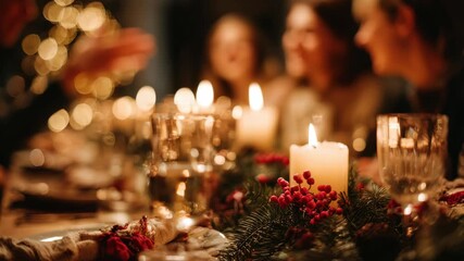 Enjoy a festive gathering with friends, candles, and holiday decorations
