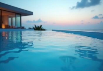 Fototapeta premium Sleek Infinity Pool Modernist Oasis Icy Blue Water Mirror Stunning Reflection Minimalistic Highway Escape