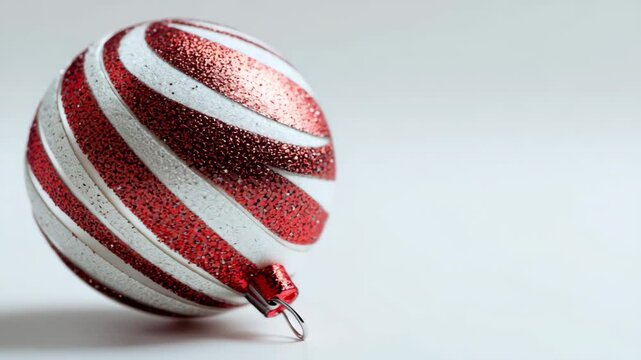 Red and white striped ornaments add festive cheer this holiday