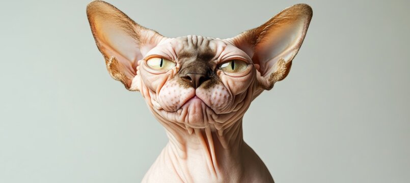 Distinctive Sphynx Cat with Unique Skin and Exotic Features, Alertly Observing Its Surroundings