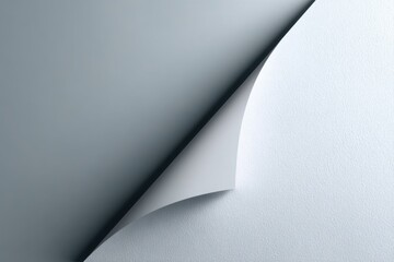 Minimal abstract paper fold, smooth curved layers in soft gray and white tones with subtle shadows, creating a clean modern background with free space for text
