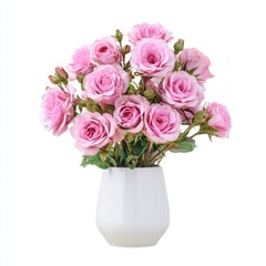 Fresh Pink Roses in Elegant White Vase for Home Decor, Floral Arrangement, Nature, and Romantic Gift Ideas