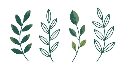 Delicate watercolor botanical illustrations of green leaves and branches on white background