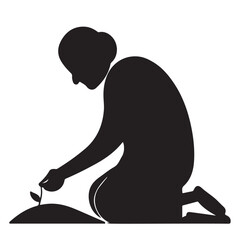 Man Planting Seedling Silhouette Vector