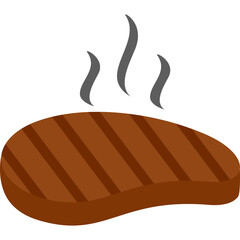 Grilled Steak Icon with Steam Rising Above Featuring Grill Marks and a Brown Hue Perfect for Food Icons and Culinary Graphics