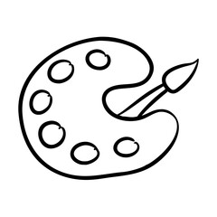 Fototapeta premium Paint Palette Childlike Doodle in Minimalist Line Art for Art Class, Creative Projects, School Education, and Children's Books