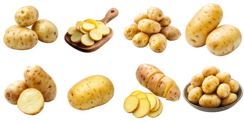 A big set of raw potatoes isolated on a transparent background PNG