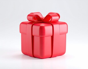 Glossy red gift box with bow on a white background, 3D render
