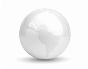 A glossy, white globe with continents softly outlined against a white backdrop