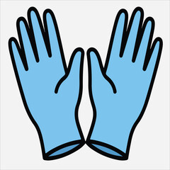 Obraz premium A pair of blue rubber gloves with black outlines on a white background, depicted in a simple graphic illustration style.