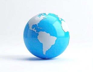 Shiny, simplified globe with continents in white against a light blue