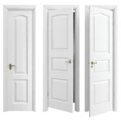 Naklejka premium Three white paneled doors, one open, interior design