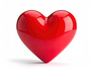Glossy, three-dimensional, vibrant red heart on a pristine white background