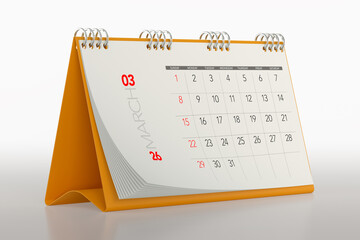 Orange Desktop 2026 Calendar Showing March Month