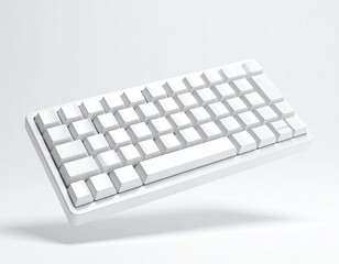 A minimalist, white, floating keyboard with square keycaps against a white backdrop
