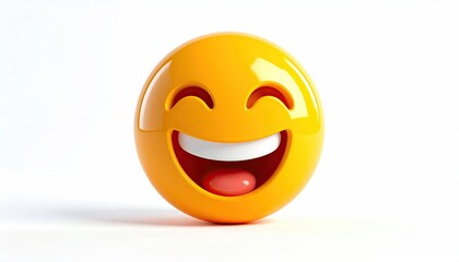 A glossy yellow sphere depicting a wide-mouthed, happy, open-mouthed grin