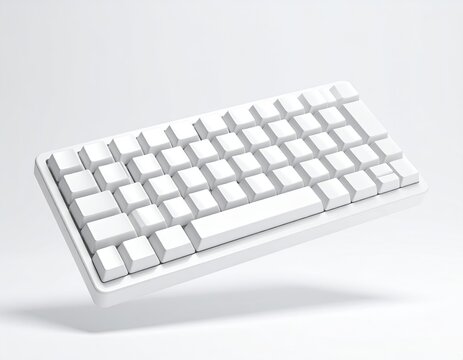 A minimalist, white, floating keyboard with square keycaps against a white backdrop - Powered by Adobe