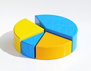 3D pie chart rendered, vibrant colors, glossy surface, light casting a shadow