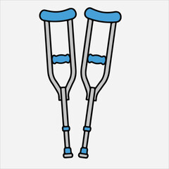 A pair of blue-topped crutches with metal frames and blue accents on a white background in a flat lay.