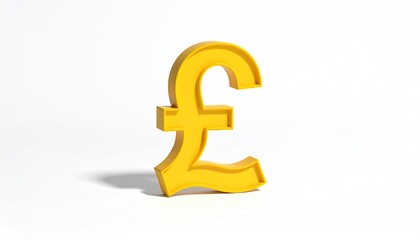 A bright yellow pound symbol on a stark white background, casting a shadow