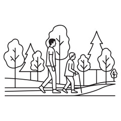 Family Walking in Park Nature Scene Vector