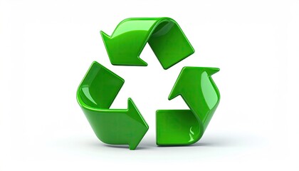 Glossy 3D green icon, three arrows forming triangle, white background