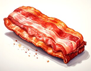 Juicy illustration of cooked pork belly, sizzling with rendered fat