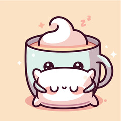 Kawaii Coffee with Pillow – Cute Cozy Drink Vector Illustration