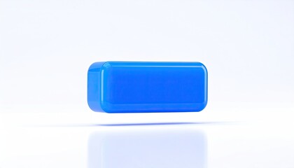 Fototapeta premium A blue, rectangular, rounded-edge 3D shape floats against a white background