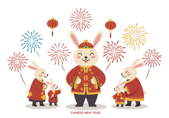 Celebrating Chinese New Year: A Festive Rabbit Family Gathering.