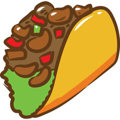 Hand Drawn Style Taco With Beef Lettuce And Peppers Against Transparent Background Vector Illustration