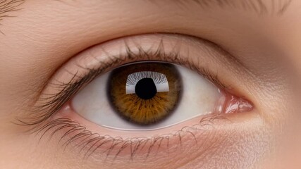 Reacting to light change, brown eye shifting pupil in studio, with rectangular light reflection - Powered by Adobe