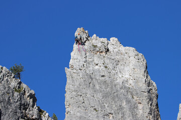 Rock climbers on top of Cinque Torri