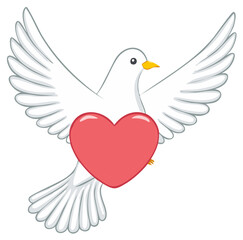 Obraz premium White Dove Flying with Red Heart Symbolizes Love Peace and Romance for Valentine's Day
