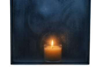 All Saints Day Candle Glow Behind Frosted Window