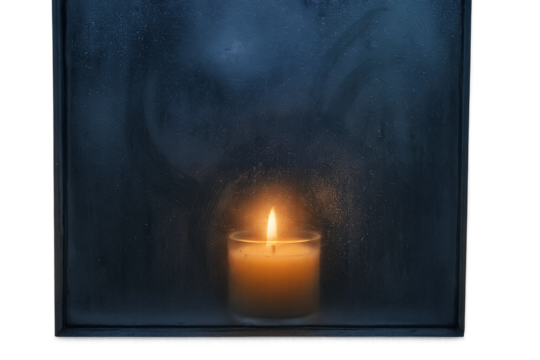 All Saints Day Candle Glow Behind Frosted Window