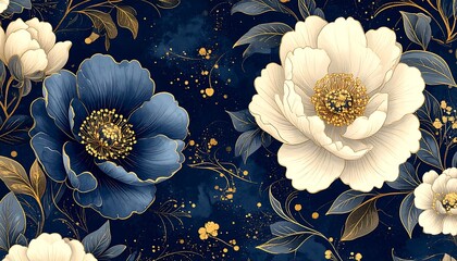 Floral digital art featuring elegant blooms and gold accents