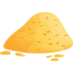 Pile of golden sand with small pebbles scattered on a white background illustration