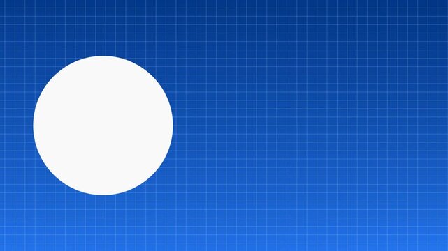 Bright blue/dark blue background animation with a checkered pattern, featuring a large white circle on the left side.